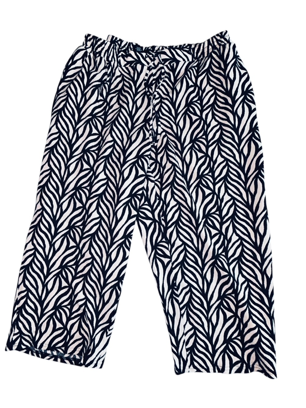 Soho black and cream Leaf-Print Wide Leg Pants